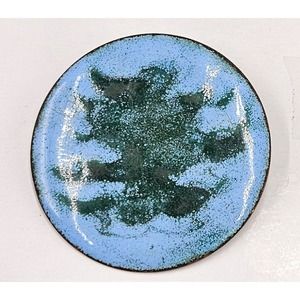 Vintage Blue Green Enamel Copper Modernist Boho Brooch Pendant 60s